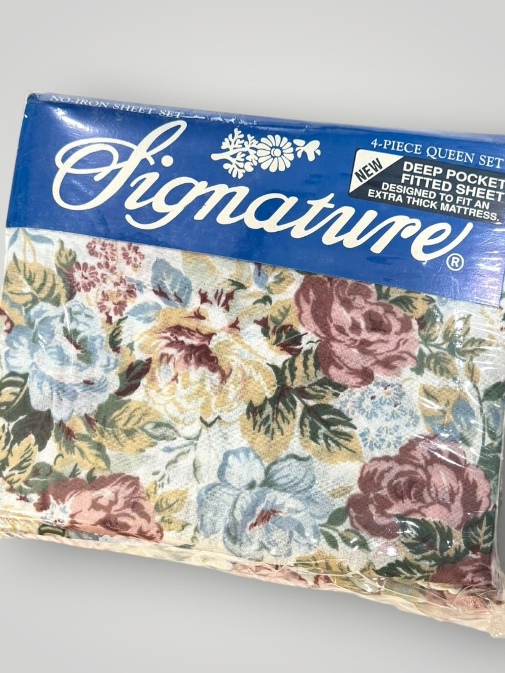 Signature Floral Queen Sheet Set in Blue, Cream and Pink